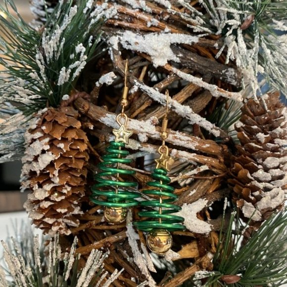 Spiral Christmas Tree Dangle Earrings - Picture 3 of 10